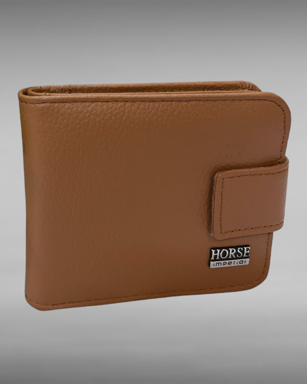 Tan Leather Bi-Fold Wallet with Button Closure