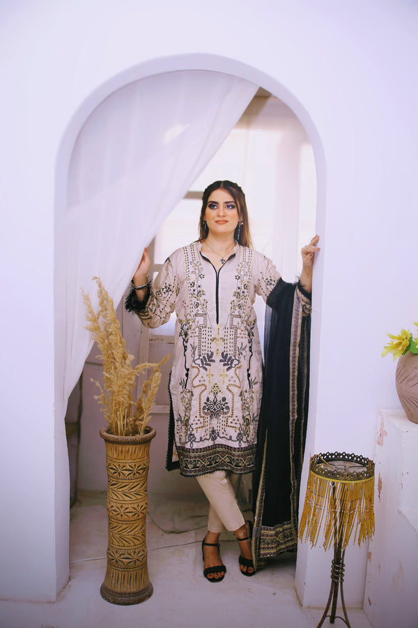 StyleOMania 3Pc Embroidered Suit