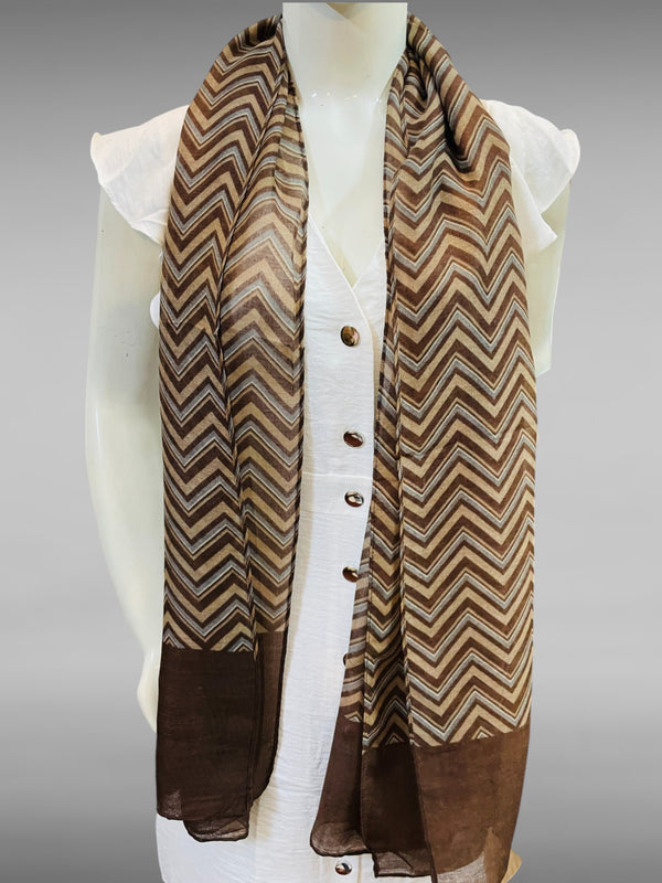 Chevron Waves Printed Chiffon Scarf