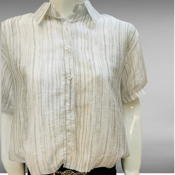Women's Lightweight Striped Short Sleeve Button-Down Shirt