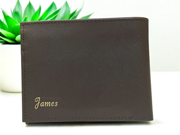 Black A.leather Bi-fold Wallet-Custom Name “James”