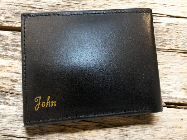 Black Leather Bi-Fold Wallet-custom name “john”