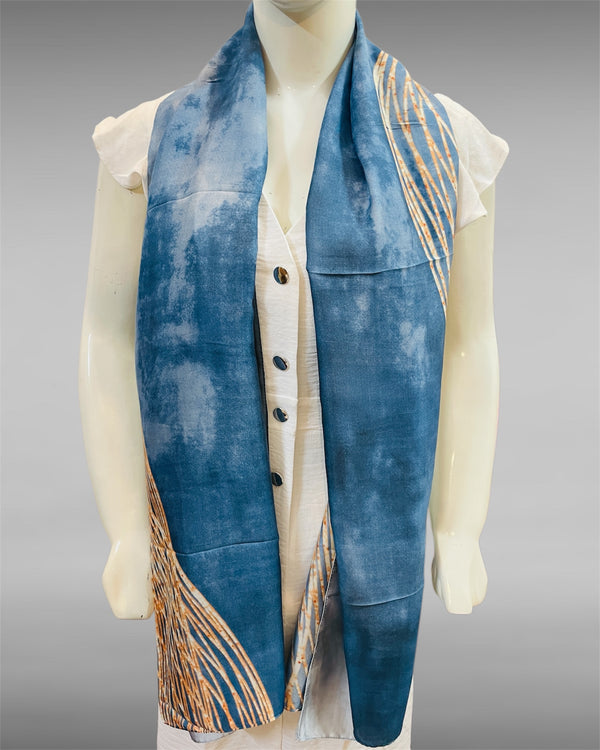 Abstract Sky Blue & Rust Art Silk Scarf