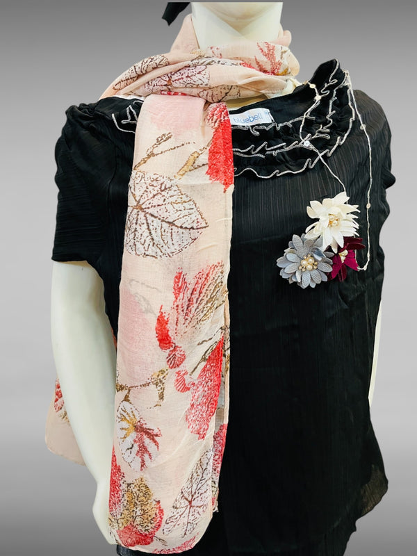 Leaf Print Lightweight Chiffon Scarf – Multiple Colors