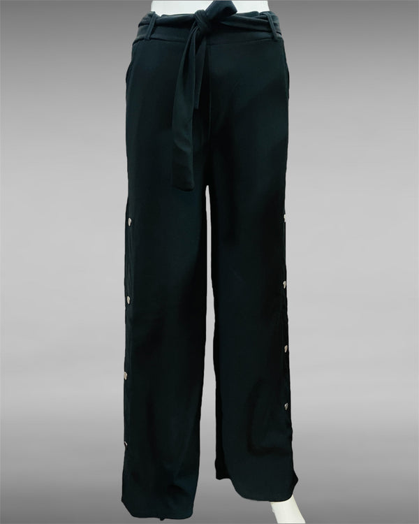 High-Waist Side Button Tie Pants