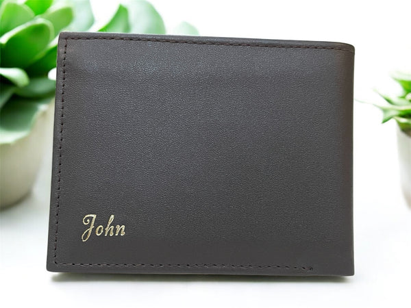 Black A.Leather Bi-Fold Wallet-Custom Name “John”