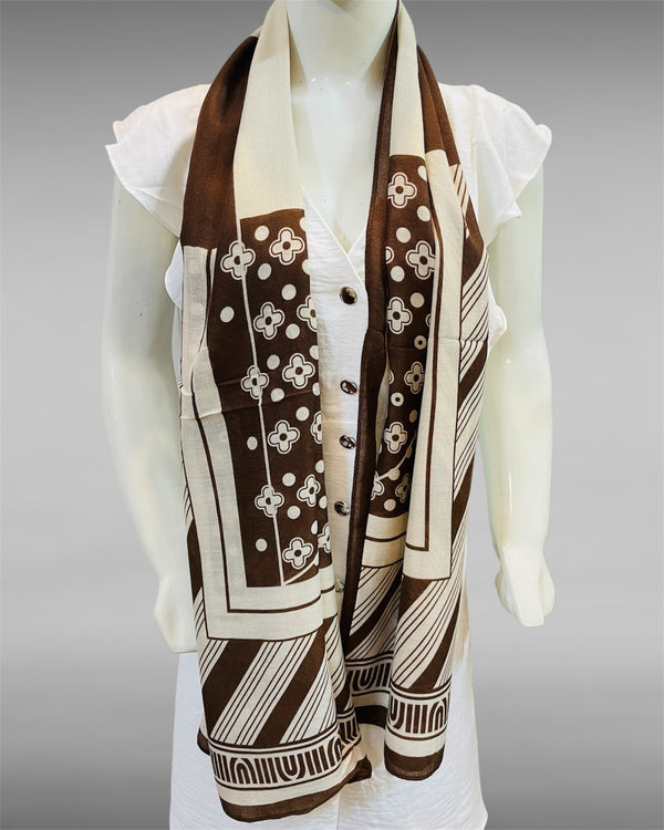 Brown & Ivory Tribal Floral Print Soft Scarf