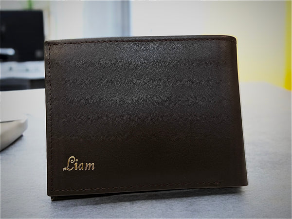 Black Leather Bi-Fold Wallet-Custom Name “Liam”