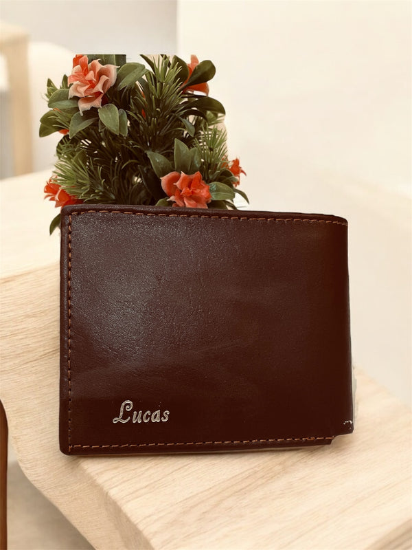 Dark Brown A.Leather Bi-Fold Wallet-Custom Name “Lucas”