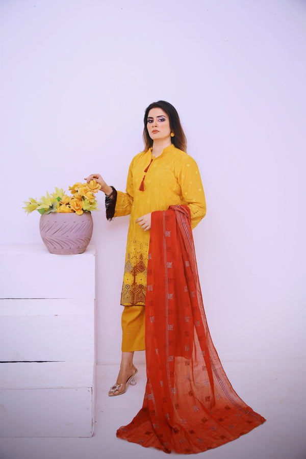 StyleOMania 3Pc Embroidered Suit