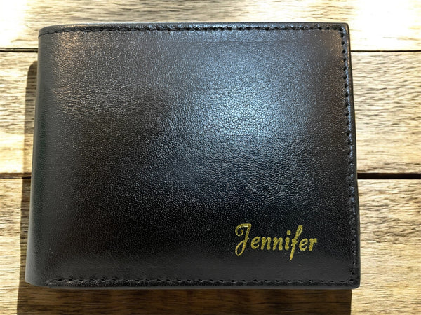 Black Leather Bi-Fold Wallet-Custom name “Jennifer”