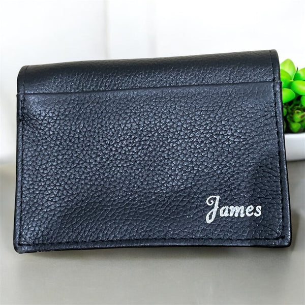 Textured Black Leather Card Holder Wallet